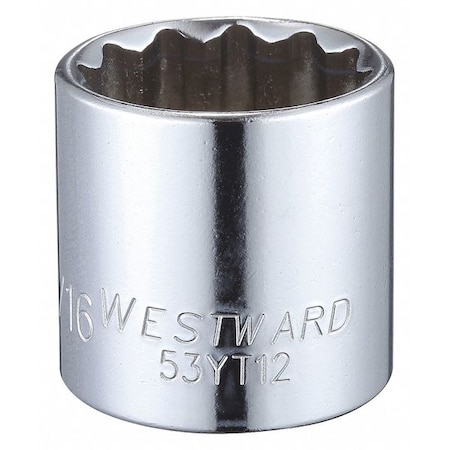 WESTWARD 3/8 in Drive, 15/16" Triple Square SAE, Socket, 12 Points,  Steel, Chrome, 15/16 in