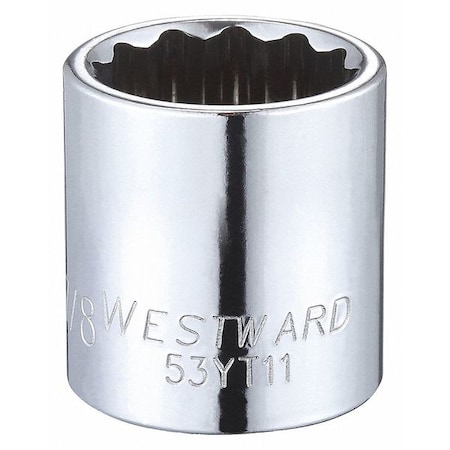 WESTWARD 3/8 in Drive, 7/8" Triple Square SAE Socket, 12 Points,  Steel, Chrome, 7/8 in