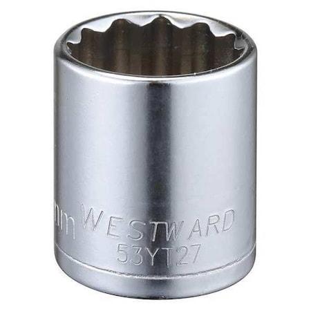 WESTWARD 3/8 in Drive, 19mm Triple Square Metric Socket, 12 Points,  Steel, Chrome, 19 mm