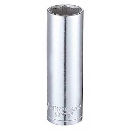 WESTWARD 3/8 in Drive, 14mm Hex Metric Socket, 6 Points,  Steel, Chrome, 14 mm
