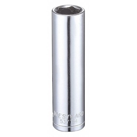 WESTWARD 3/8 in Drive, 11mm Hex Metric Socket, 6 Points,  Steel, Chrome, 11 mm