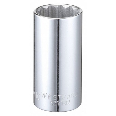 WESTWARD 3/8 in Drive, 15/16" Triple Square SAE Socket, 12 Points,  Steel, Chrome, 15/16 in