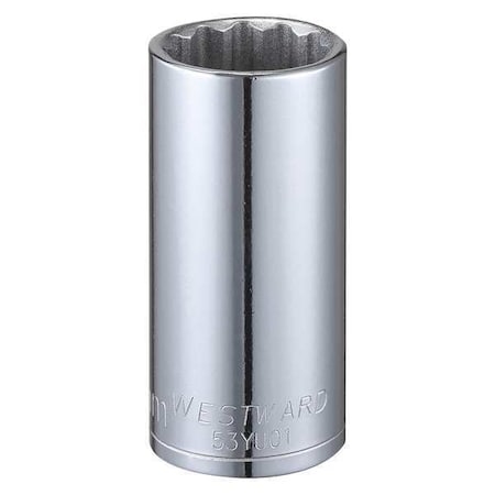 WESTWARD 3/8 in Drive, 22mm Triple Square Metric Socket, 12 Points,  Steel, Chrome, 22 mm