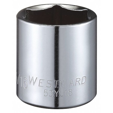 WESTWARD 1/2 in Drive, 1-3/16" Hex SAE, Socket, 6 Points,  Steel, Chrome, 1 3/16 in