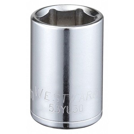 WESTWARD 1/2 in Drive, 18mm Hex Metric Socket, 6 Points,  Steel, Chrome, 18 mm