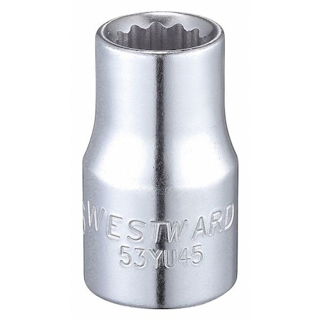 WESTWARD 1/2 in Drive, 7/16" Triple Square SAE, Socket, 12 Points,  Steel, Chrome, 7/16 in