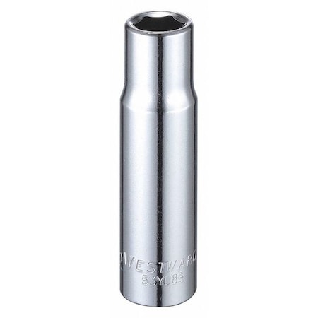 WESTWARD 1/2 in Drive, 1/2" Hex SAE Socket, 6 Points,  Steel, Chrome, 1/2 in