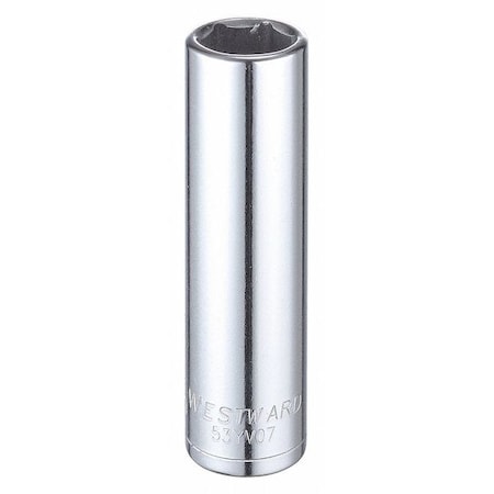 WESTWARD 1/2 in Drive, 16mm Hex Metric Socket, 6 Points,  Steel, Chrome, 16 mm