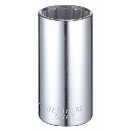 WESTWARD 1/2 in Drive, 1-1/4" Triple Square SAE Socket, 12 Points,  Steel, Chrome, 1 1/4 in