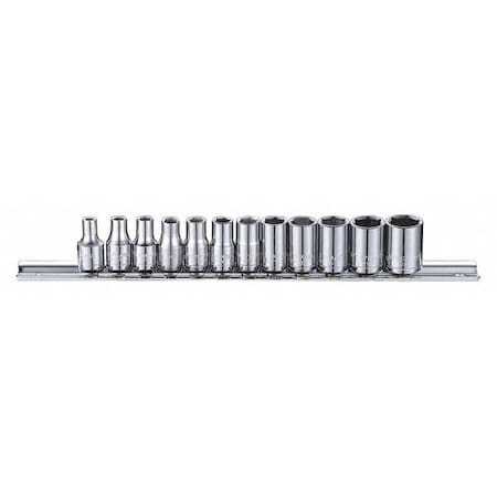 1/4" Drive Socket Set, Metric, 12pcs, Skt St, Chrm, 22-32 mm, 12Pt