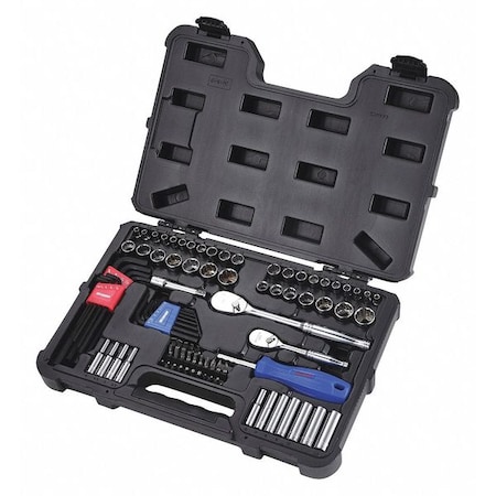 1/4", 3/8" Drive Socket Set SAE, Metric 91 Pieces 4 mm to 19 mm, 5/32 in to 3/4 in , Chrome