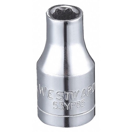 WESTWARD 1/4 in Drive, 4mm Hex Metric Socket, 6 Points,  Steel, Chrome, 4 mm