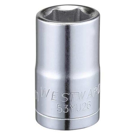 WESTWARD 1/2 in Drive, 14mm Hex Metric Socket, 6 Points,  Steel, Chrome, 14 mm