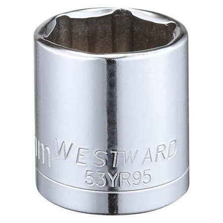 WESTWARD 3/8 in Drive, 23mm Hex Metric, Socket, 6 Points,  Steel, Chrome, 23 mm