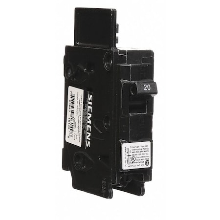 Miniature Circuit Breaker, BQH Series, 20A, 1 Pole, 120V AC, 22kA at 120V AC