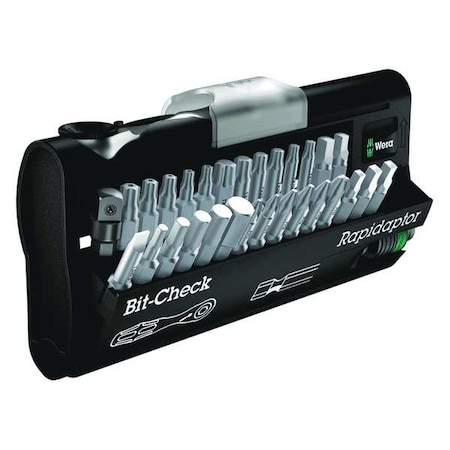 1/4" Drive 60 Geared Teeth Pear Head Style Socket Bit Set, 3-17/32" L, Chrome Finish
