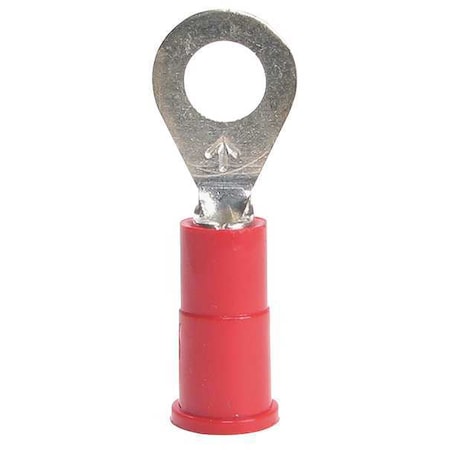 Ring Terminal, #10 Stud Size, 18 AWG, 1,000 V, Nylon Insulated, Red, Crimp Termination Only, 100 PK