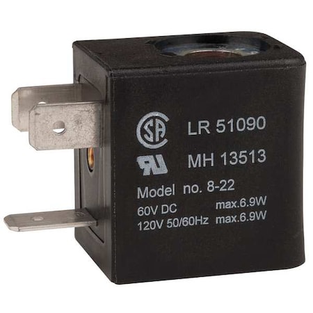 Solenoid Valve Coil, 120V AC, 22 mm Valve Coil Size, DIN 43650B