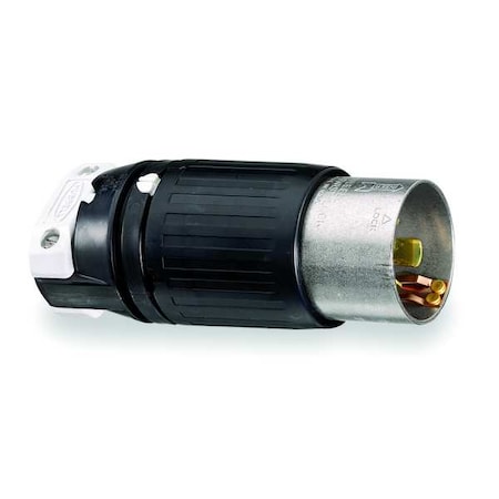 Locking Plug, Non-NEMA, 50 A, 250/600V AC, Single Phase, 3 Pole, Screw Terminals, Black, White