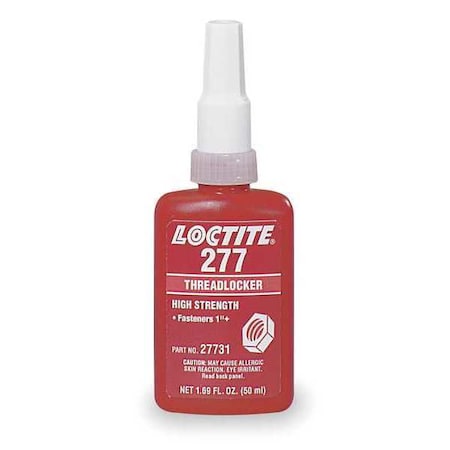 Threadlocker, LOCTITE 277, Red, High Strength, Liquid, 50 mL Bottle