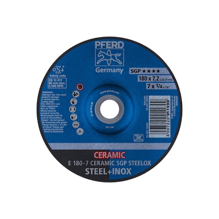 7" x 1/4 Grinding Wheel, 7/8" A.H. - CERAMIC SGP STEELOX - Type 27