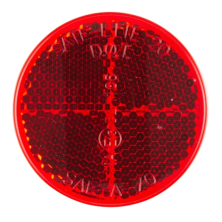 Reflector, Stick-On, Red, Round, Dia 2 In