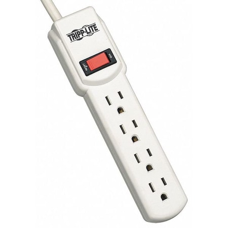 Outlet Strip, Surge, 4 5-15R, 5-15P, 4 ft., Light Gray