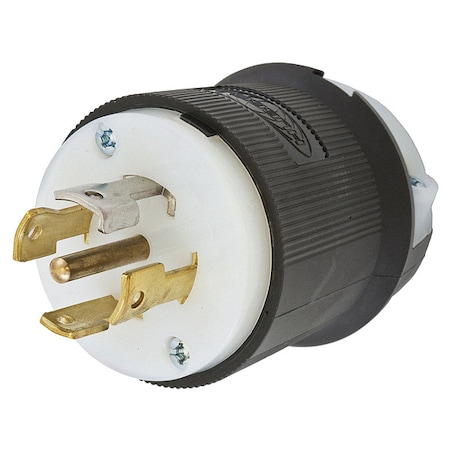 Locking Plug, L21-30P, 30 A, 120/208V AC, Three Phase, 4 Pole, Screw Terminals, Black, White