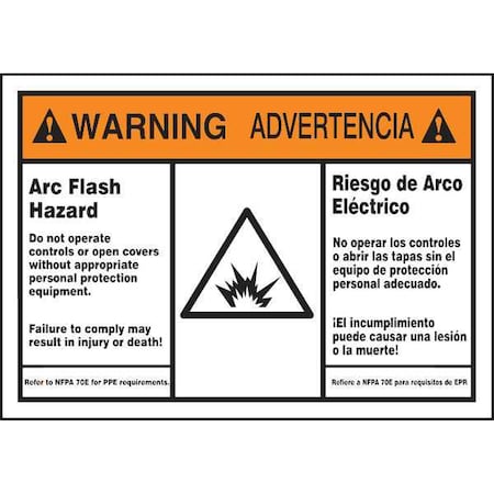 Arc Flash Label,Bilingual,5x7 in,Dura-Vinyl, SBLSPS375