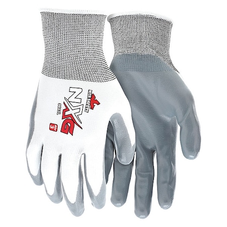 Coated Gloves, Nitrile, Smooth, Palm, 3 Abrasion Level, White, L (9) 1 PR