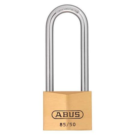 Padlock, Master Keyed, Long Shackle, Rectangular Brass Body, Steel Shackle, 1 3/16 in W