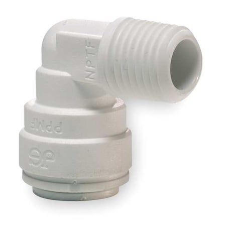 Push-Fit Elbow Fitting, 1/4 in Tube Size, Polypropylene, White, 10 PK