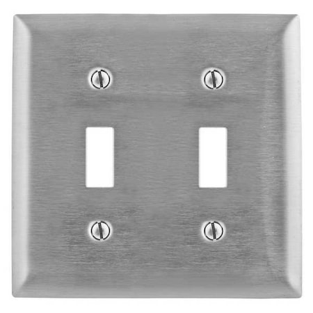 Toggle Switch Wall Plates and Box Cover, Number of Gangs: 2 Stainless Steel, Brushed Finish, Silver