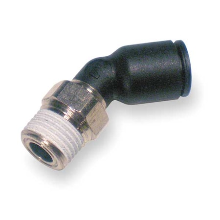 Push-Fit Elbow Fitting, 5/16 in or 8mm Tube Size, Fiberglass-Reinforced Nylon, Black, 10 PK