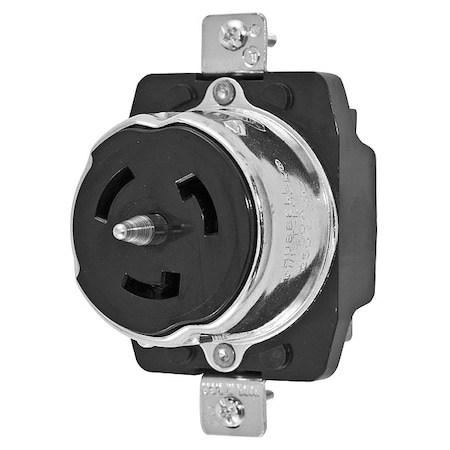 Locking Receptacle, Non-NEMA, 50 A, 250V AC, Three Phase, 3 Pole, Flush Mount, Screw Terminals