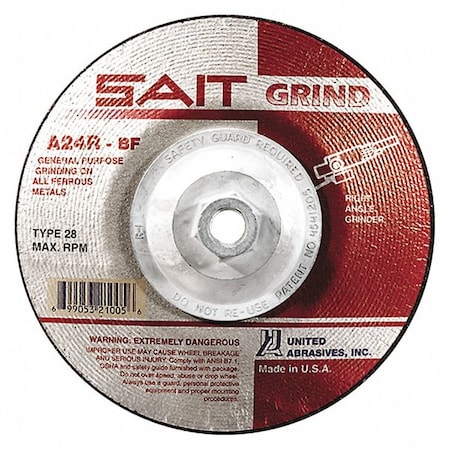 Depressed Center Grinding Wheel, Type 28, 4 1/2 in Dia, 0.25 in Thick, 5/8"-11 Arbor Hole Size