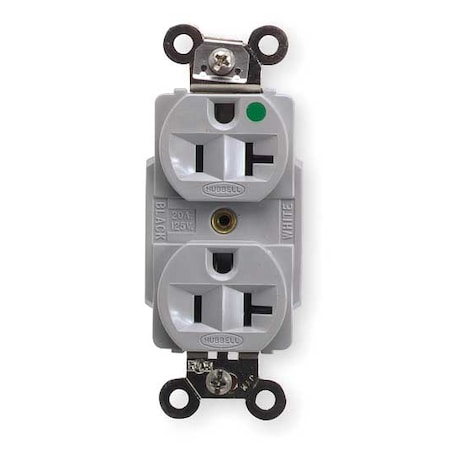 Duplex Straight Blade Receptacle, 5-20R, 20 A, 125V AC, 2 Pole, 3 Wire, Flush Mount, Grounded