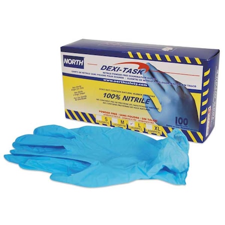 Dexi-Task, Disposable Gloves, 5.00 to 5.99 mil Palm, Nitrile, Powder-Free, 8, 100 PK, Blue