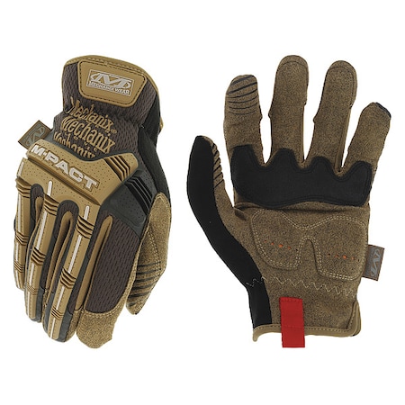 Mechanics Gloves, TPR Back, Shirred Slip-On, Brown, 10