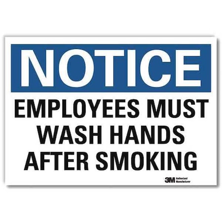 Notice, Employees Must Wash Hands After Smoking, 10in x 14in, Reflective Sheeting, U5-1188-RD_14X10