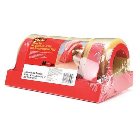 Packaging Tape with Dispenser, 2 in Max. Tape Width. Clam Shell, Plastic, Clear