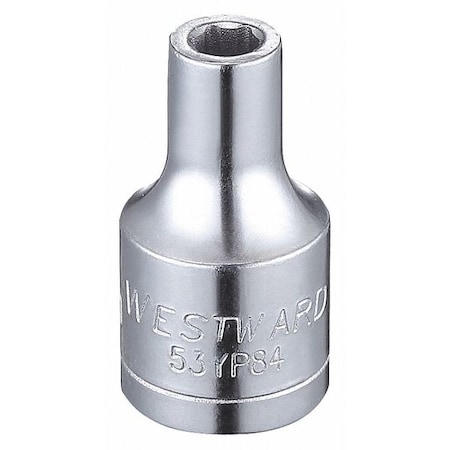 WESTWARD 1/4 in Drive, 3.5mm Hex Metric Socket, 6 Points,  Steel, Chrome, 3.5 mm