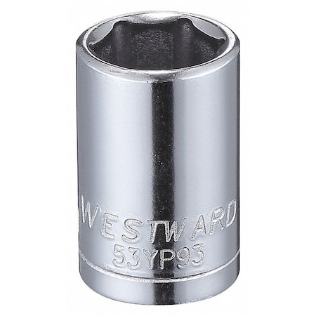 WESTWARD 1/4 in Drive, 10mm Hex Metric Socket, 6 Points,  Steel, Chrome, 10 mm