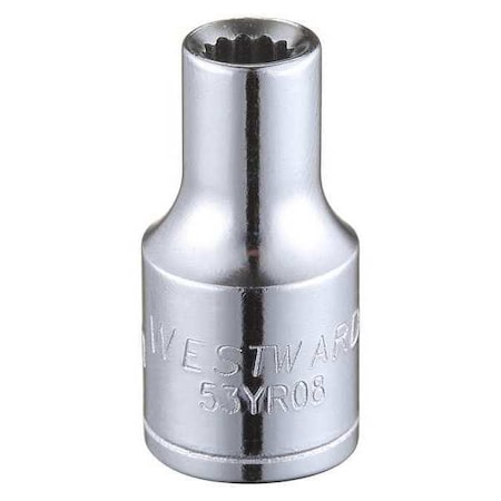 WESTWARD 1/4 in Drive, 4mm Triple Square Metric Socket, 12 Points,  Steel, Chrome, 4 mm
