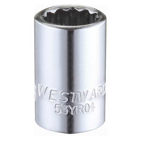 WESTWARD 1/4 in Drive, 3/8" Triple Square SAE, Socket, 12 Points,  Steel, Chrome, 3/8 in