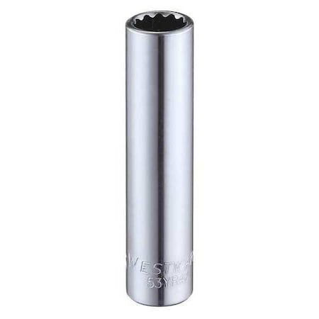 WESTWARD 1/4 in Drive, 5/16" Triple Square SAE, Socket, 12 Points,  Steel, Chrome, 5/16 in