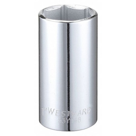 WESTWARD 3/8 in Drive, 1" Hex SAE Socket, 6 Points,  Steel, Chrome, 1 in