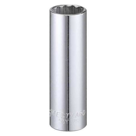 WESTWARD 3/8 in Drive, 9/16" Triple Square SAE Socket, 12 Points,  Steel, Chrome, 9/16 in