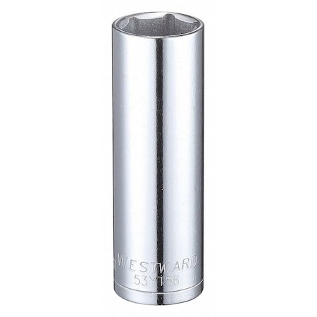 WESTWARD 3/8 in Drive, 15mm Hex Metric Socket, 6 Points,  Steel, Chrome, 15 mm