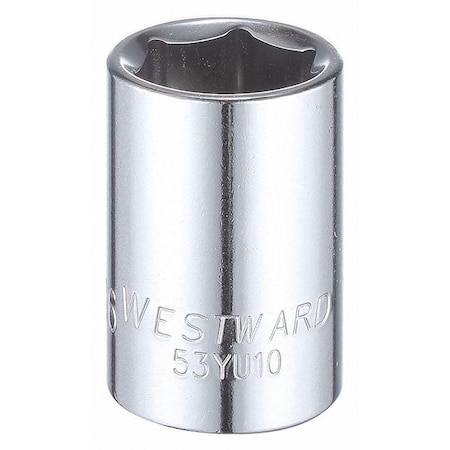 WESTWARD 1/2 in Drive, 11/16" Hex SAE Socket, 6 Points,  Steel, Chrome, 11/16 in